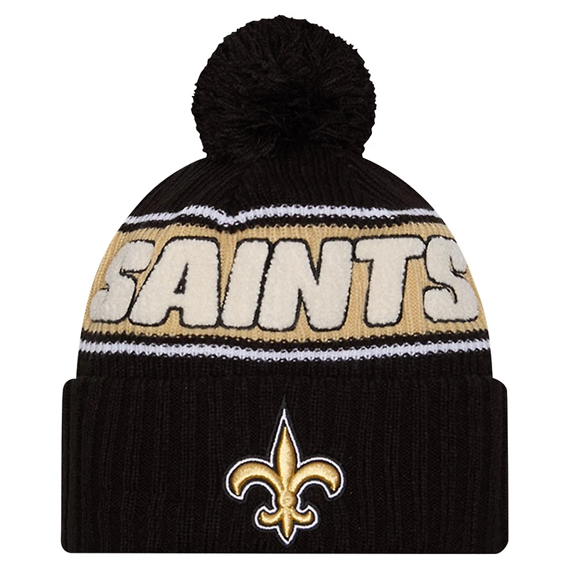 Bonnet à revers New Era noir New Orleans Saints 2024 avec pompon