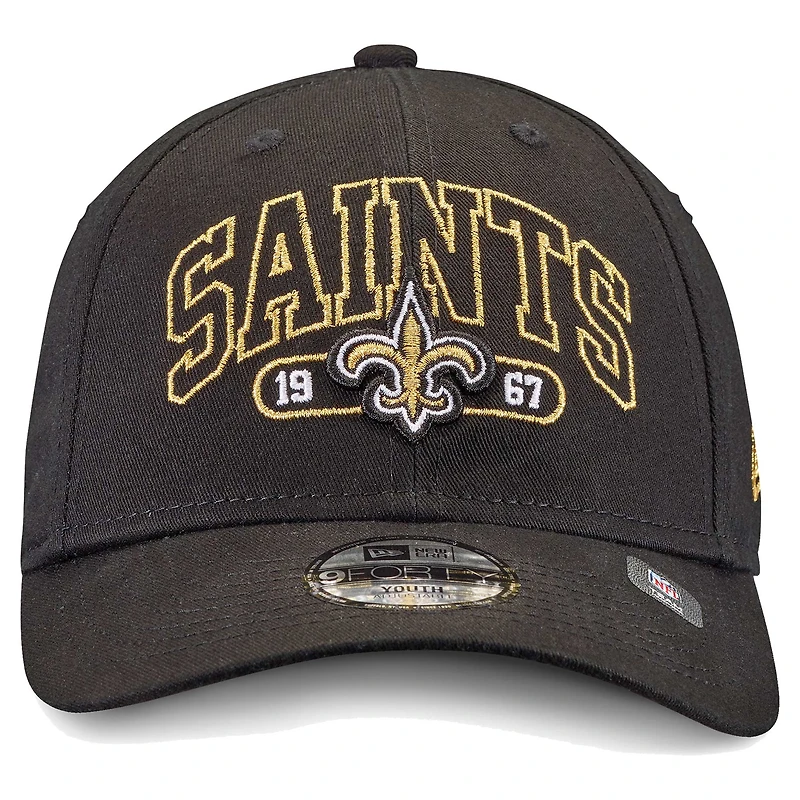 Youth New Era Black New Orleans Saints Outline 9FORTY Adjustable Hat