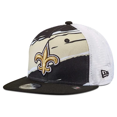 Youth New Era Black New Orleans Saints Tear 9FIFTY Trucker Snapback Hat