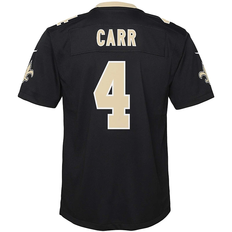 Maillot de jeu des New Orleans Saints Nike Derek Carr noir pour jeune