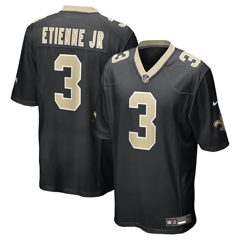 Maillot de match Nike Travis Etienne Jr. noir pour jeunes, New Orleans Saints