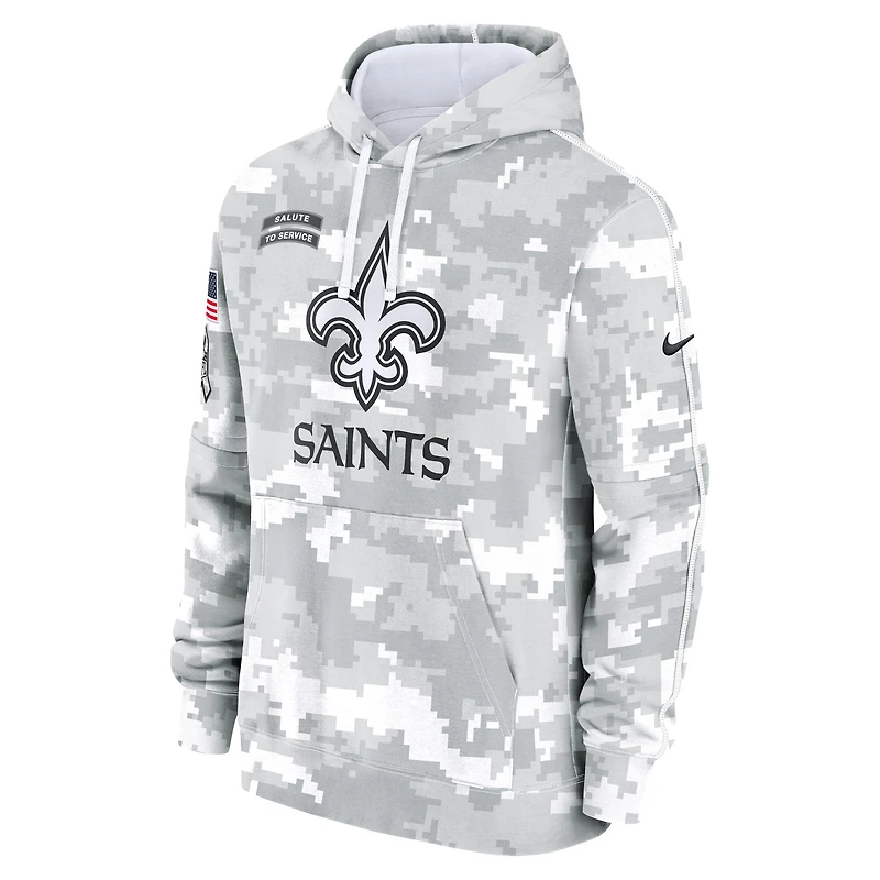 Youth Nike White/Gray New Orleans Saints 2024 Salute To Service Pullover Hoodie