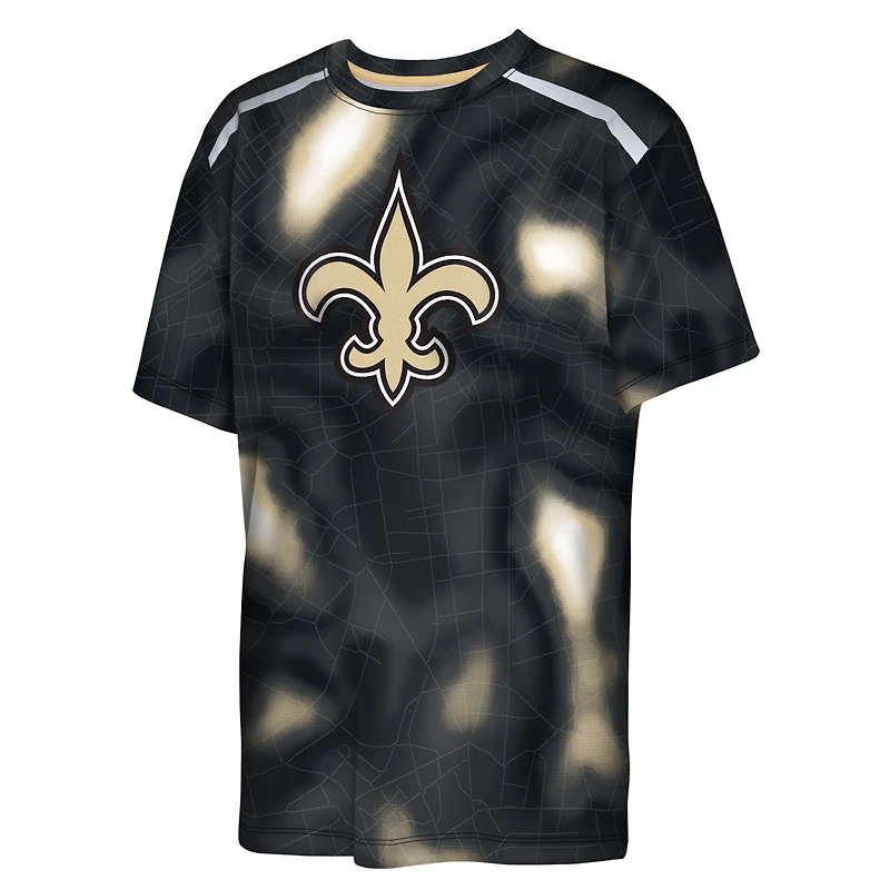 T-shirt noir Dri-Tek End Zone des Saints de la Nouvelle-Orléans pour jeunes