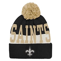 Bonnet en tricot moderne à revers et pompon pour jeunes Outerstuff, motif New Orleans Saints, noir