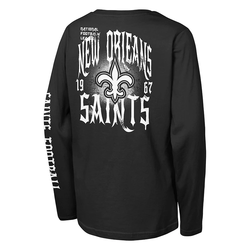 Youth Outerstuff Black New Orleans Saints Rumble Long Sleeve T-Shirt