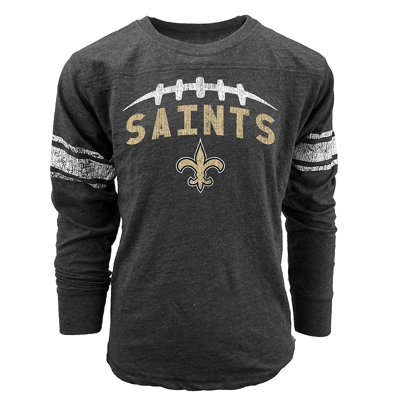 T-shirt de football à manches longues noir pour jeunes, Wes & Willy, des Saints la Nouvelle-Orléans