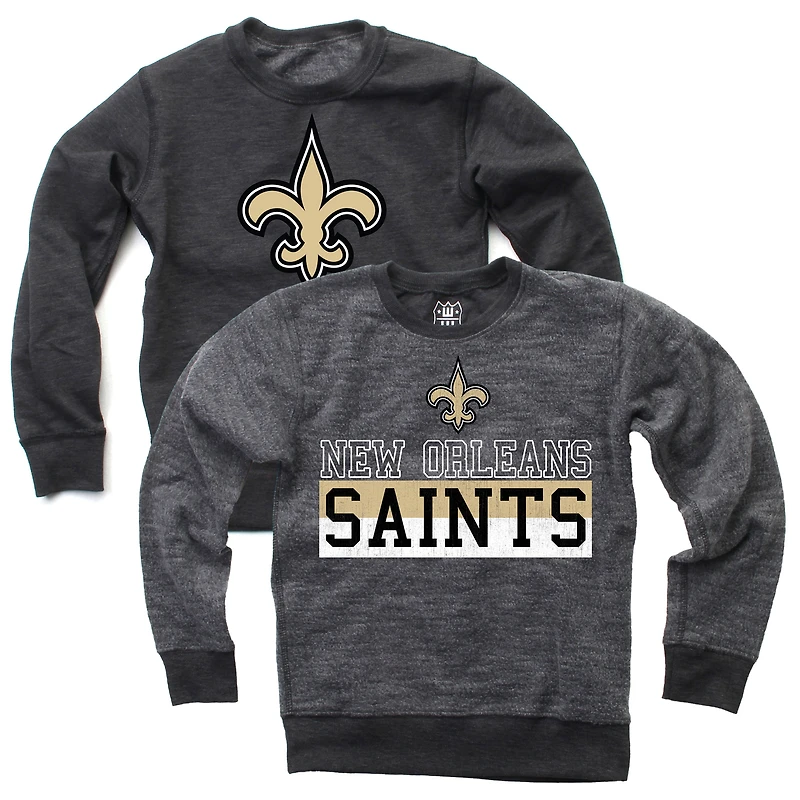 Youth Wes & Willy Black New Orleans Saints Reversible Fleece Pullover Sweatshirt