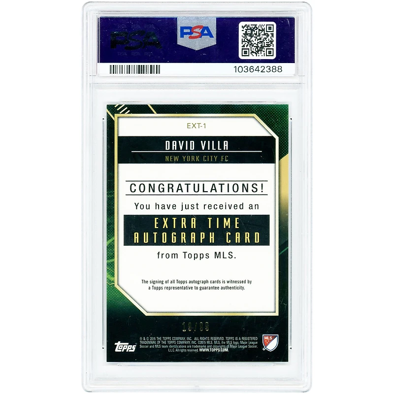 David Villa New York City FC Autographed 2013 Topps MLS Redemption #EXT-1 #19/99 PSA Authenticated 8 Card