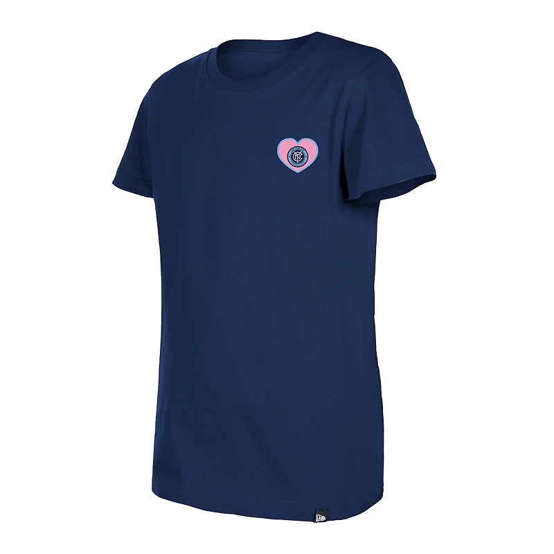 Girls Youth New Era Navy York City FC Bubble Heart T-Shirt