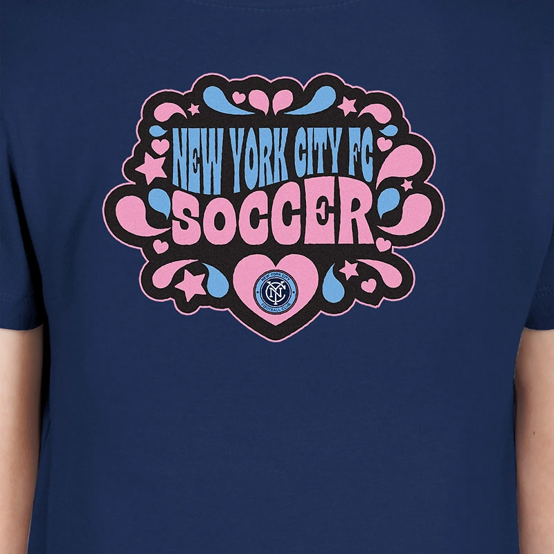 Girls Youth New Era Navy York City FC Bubble Heart T-Shirt
