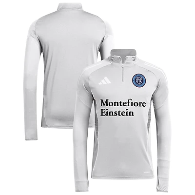Haut d'entraînement à manches longues et fermeture éclair quart de tour pour homme adidas Silver New York City FC 2025