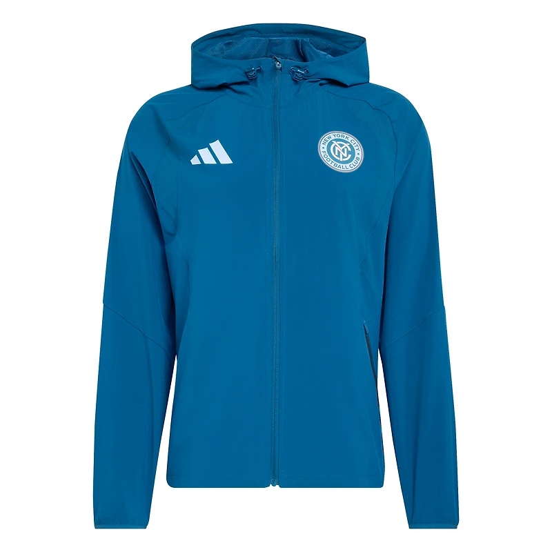 Men's adidas Blue New York City FC Tiro Travel Full-Zip Hooded Windbreaker