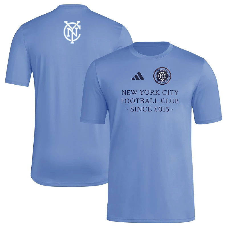 T-shirt adidas bleu clair New York City FC 2025 pour homme avec maillot Hook AEROREADY