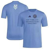 T-shirt adidas bleu clair New York City FC 2025 pour homme avec maillot Hook AEROREADY
