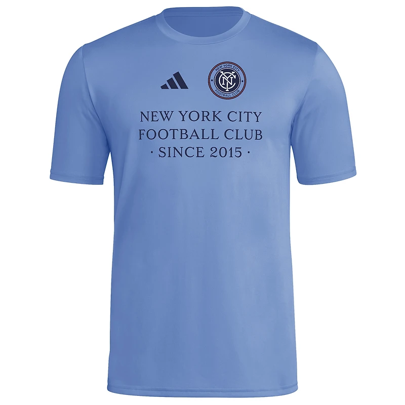 T-shirt adidas bleu clair New York City FC 2025 pour homme avec maillot Hook AEROREADY