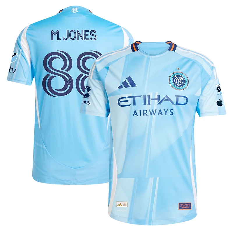 Maillot de joueur authentique adidas Malachi Jones bleu clair New York City FC 2025 The Excelsior Kit pour homme