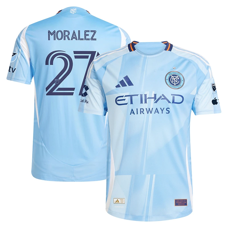 Maillot de joueur authentique The Excelsior Kit New York City FC 2025 bleu clair adidas Maximiliano Moralez pour homme