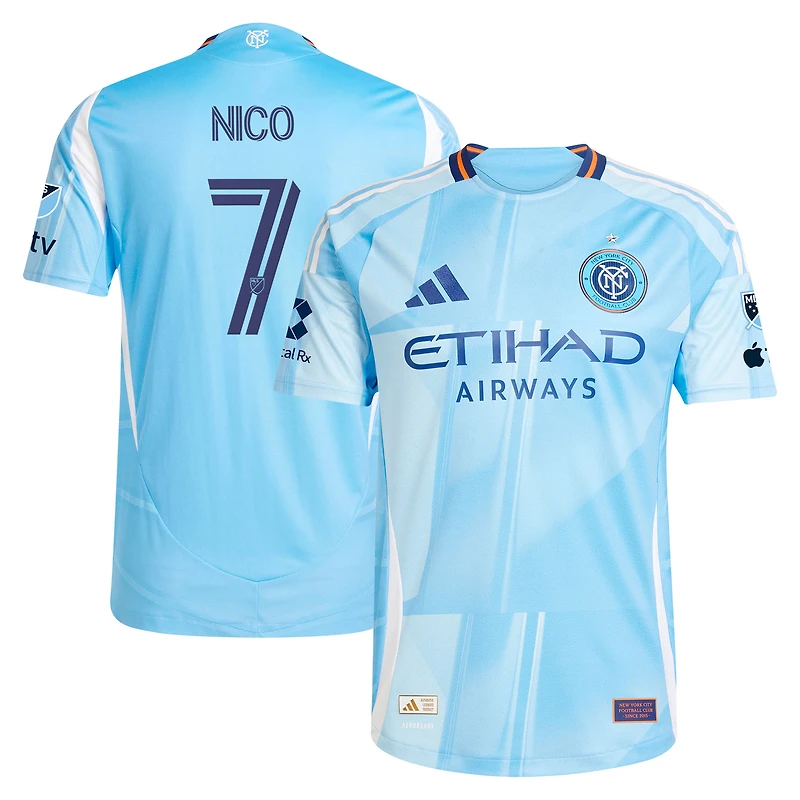 Men's adidas Nicolás Fernández Mercau Light Blue New York City FC 2025 The Excelsior Kit On-Field Authentic Jersey