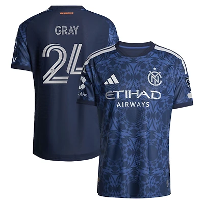Men's adidas Tayvon Gray Blue New York City FC 2026 The All Nations Kit On-Field Authentic Patch Jersey