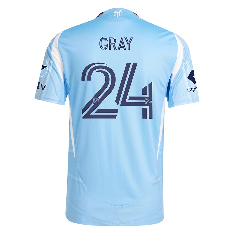 Men's adidas Tayvon Gray Light Blue New York City FC 2025 The Excelsior Kit Authentic Player Jersey