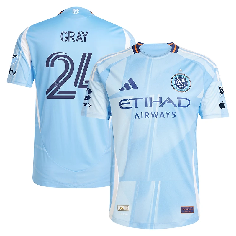 Maillot de joueur authentique The Excelsior Kit New York City FC 2025 gris bleu clair adidas Tayvon pour homme