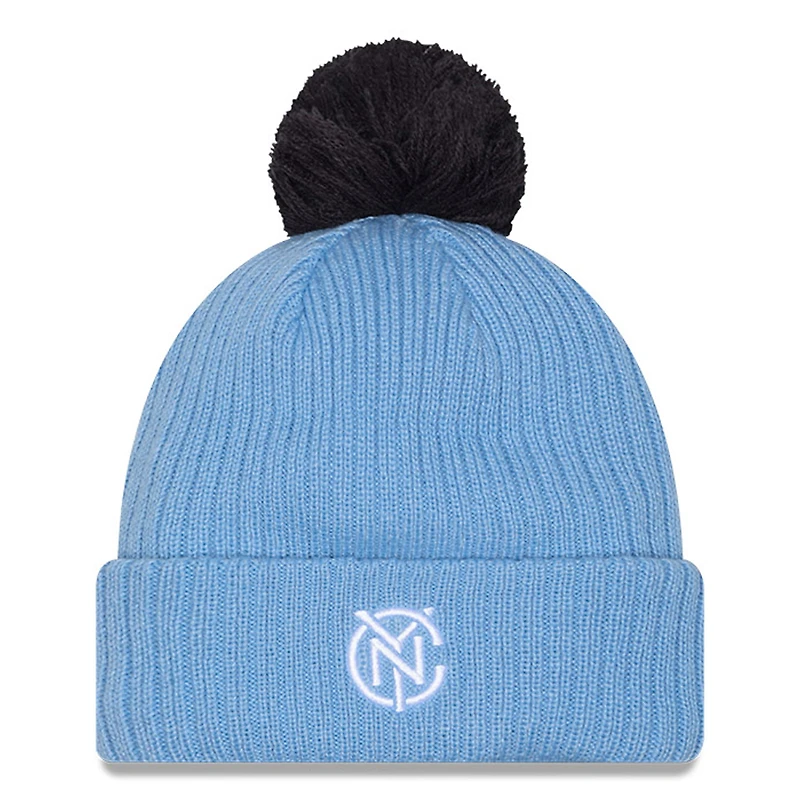 Men's New Era  Light Blue New York City FC 2025 Jersey Hook Cuff Knit Hat with Pom