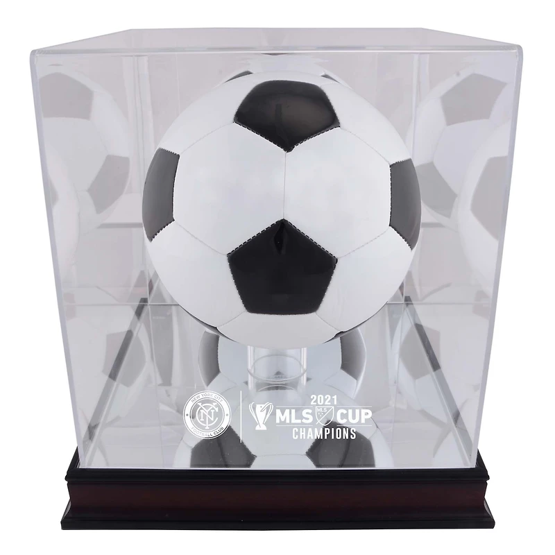 New York City FC 2021 MLS Cup Champions Mahogany Team Logo Soccer Ball Display Case