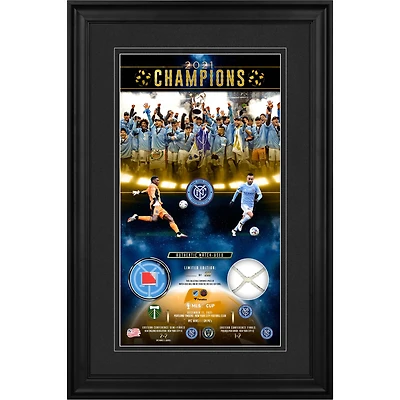 New York City FC Framed 10" x 18" 2021 MLS Cup Champions Collage with a Piece of Match-Used Ball and Net - Limited Edition of 200