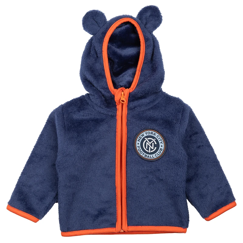 Sweat à capuche zippé en polaire Tie-Breaker Teddy bleu marine du New York City FC pour tout-petits