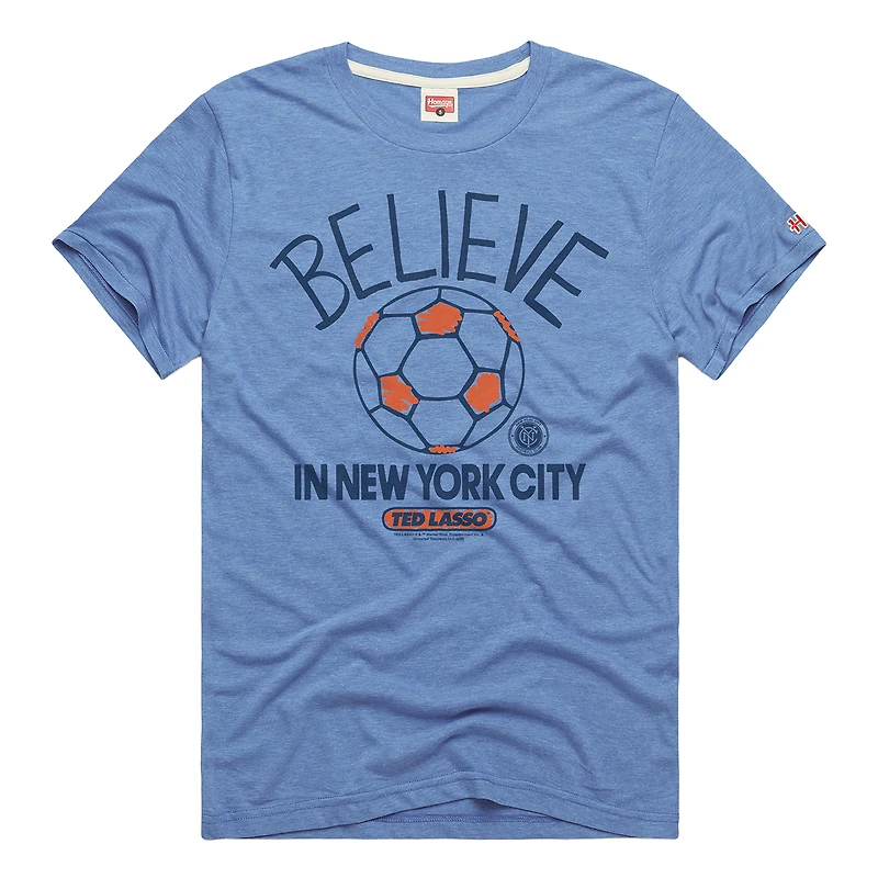 T-shirt unisexe bleu ciel hommage New York City FC MLS x Ted Lasso Believe Graphic Tri-Blend