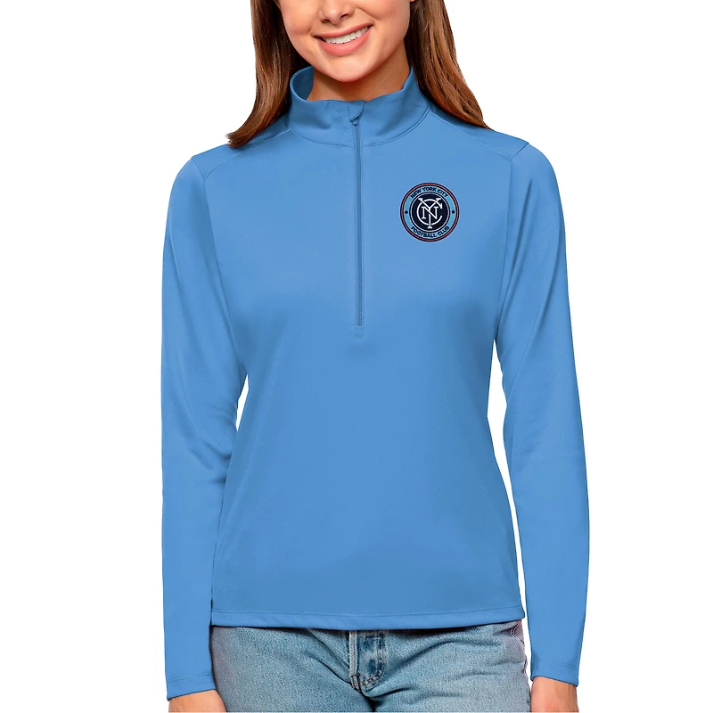 Women's Antigua Light Blue New York City FC Tribute Quarter-Zip Pullover Top