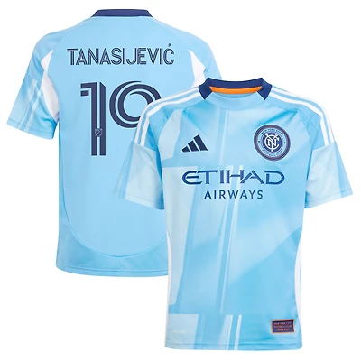 Maillot de joueur unisexe pour jeunes adidas Strahinja Tanasijević bleu clair New York City FC 2025 The Excelsior Kit Replica