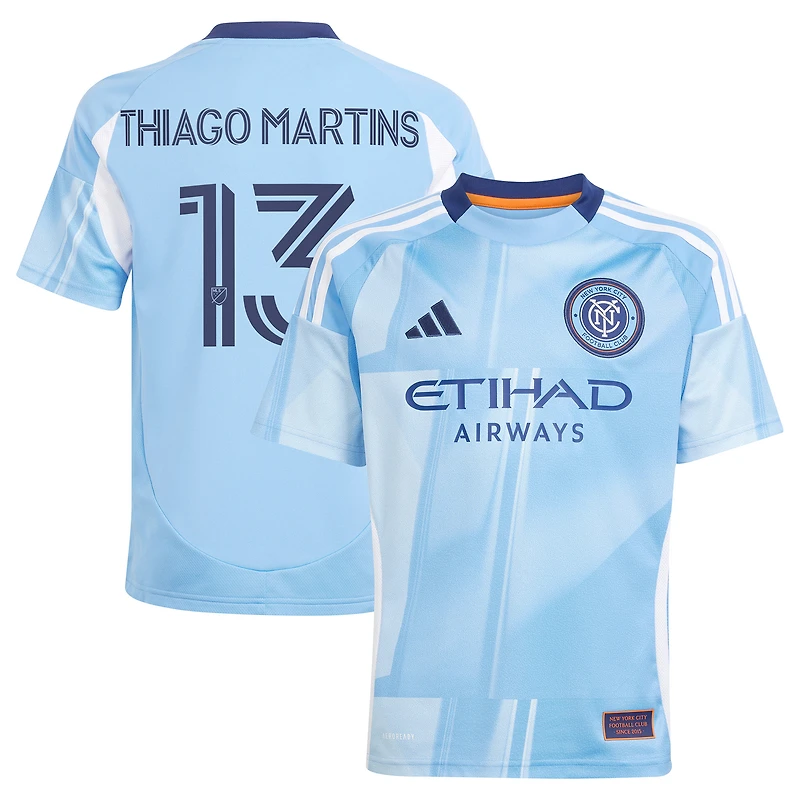 Maillot de joueur réplique du kit Excelsior 2025 bleu clair New York City FC pour jeunes adidas Thiago Martins