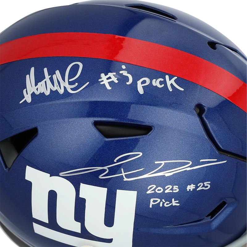 Casque authentique Riddell Speed ​​Flex autographié par Abdul Carter et Jaxson Dart des New York Giants avec plusieurs inscriptions de choix au repêchage - Édition limitée à 5 exemplaires