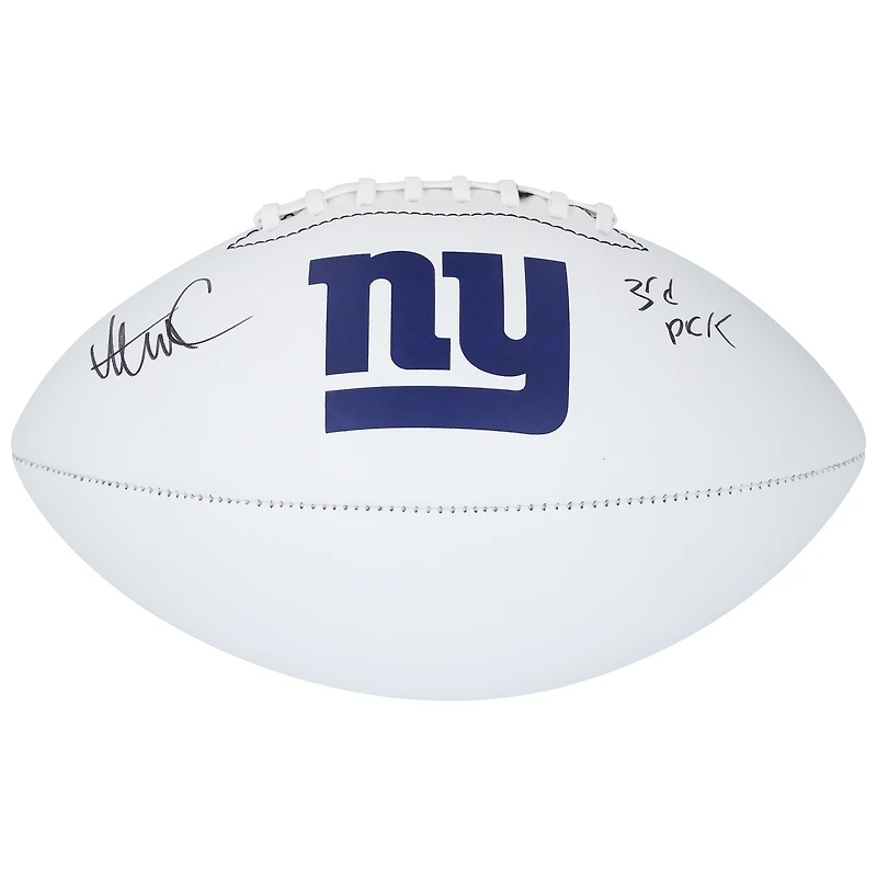 Ballon de football Franklin White Panel autographié par Abdul Carter, New York Giants, avec l'inscription « 3rd Pick »