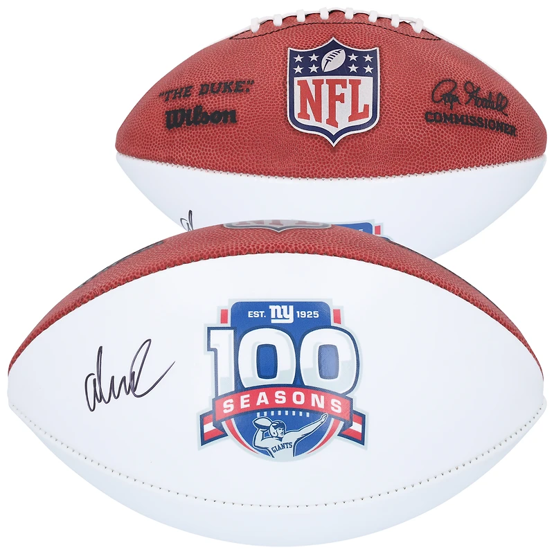 Ballon de football américain Wilson à panneau blanc autographié par Abdul Carter, des Giants de New York, pour le 100e anniversaire de sa saison.