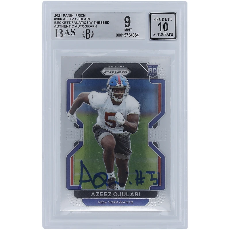 Azeez Ojulari New York Giants Autographed 2021 Panini Prizm #386 Beckett Fanatics Witnessed Authenticated 9/10 Rookie Card