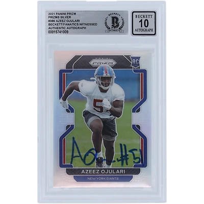 Azeez Ojulari New York Giants Autographed 2021 Panini Prizm Silver #386 Beckett Fanatics Witnessed Authenticated 10 Rookie Card