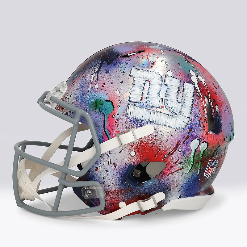 Casque Riddell Speed Authentic autographié par Cam Skattebo (New York Giants) - Illustration de Shawn Voelker - NF70444455