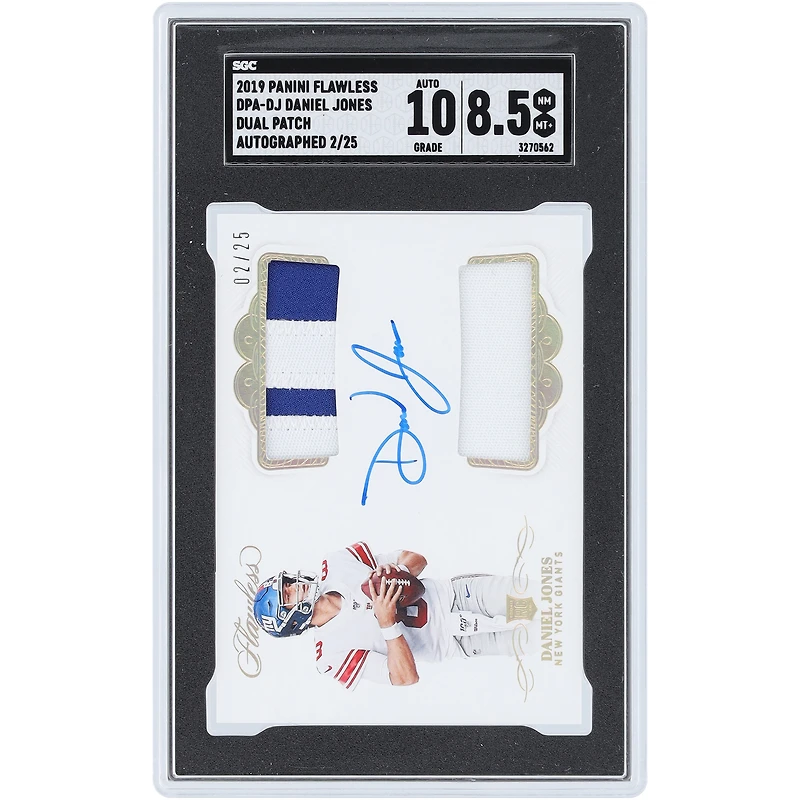 Daniel Jones New York Giants Autographed 2019 Panini Flawless Dual Relic #DPA-DJ #2/25 SGC Authenticated 8.5/10 Rookie Card