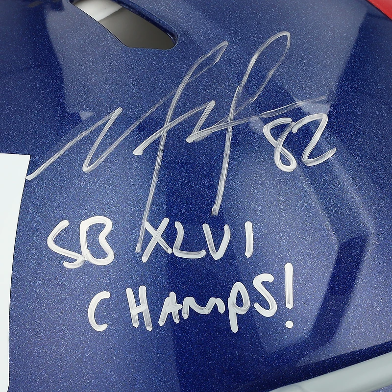 V106832 Giants Mario Manningham et Eli Manning New York Giants Casque Riddell Speed ​​authentique dédicacé avec inscription « SB XLVI Champs » Mario Manningham, Eli Manning CASQUE AUT PRO 45824 AUTEQPHEL PHLTMA0666 #14