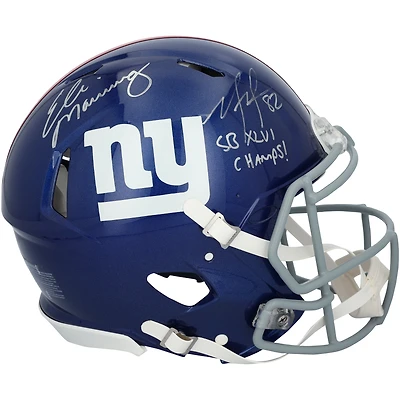 V106832 Giants Mario Manningham et Eli Manning New York Giants Casque Riddell Speed ​​authentique dédicacé avec inscription « SB XLVI Champs » Mario Manningham, Eli Manning CASQUE AUT PRO 45824 AUTEQPHEL PHLTMA0666 #14