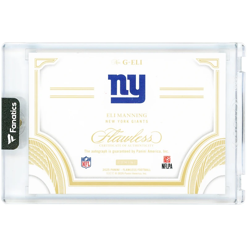 Eli Manning New York Giants Autographed 2025 Panini Flawless Greats Ruby #G-ELI #12/15 Card