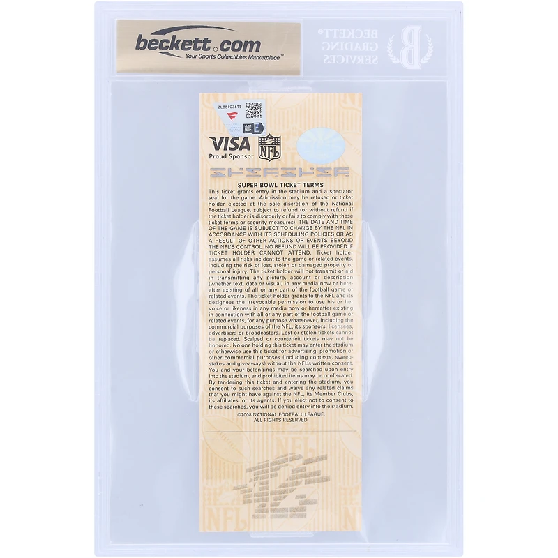 Eli Manning New York Giants Autographed Super Bowl XLII Beckett Fanatics Witnessed Authenticated 10/10 Ticket from February 3