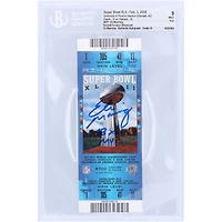 Billet authentifié 9/10 du Super Bowl XLII signé par Eli Manning New York Giants, avec l'inscription « SB XLII MVP » et témoigné par des fans de Beckett.