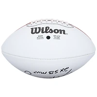 Ballon de football américain Wilson à panneau blanc, autographié par Eli Manning (New York Giants), commémorant le 100e anniversaire de la saison, avec inscription « 2x MVP du Super Bowl ».