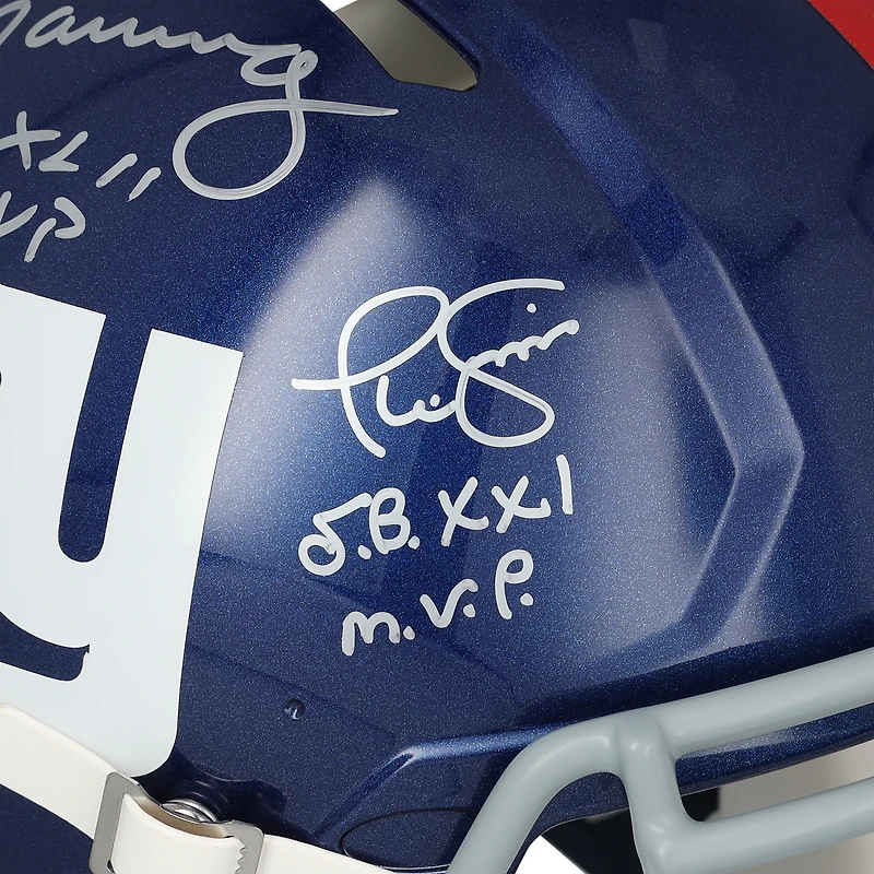 Casque authentique Riddell Speed autographié par Eli Manning, Phil Simms et Otis Anderson des New York Giants avec plusieurs inscriptions MVP du Super Bowl