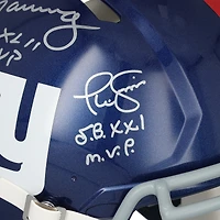 Casque authentique Riddell Speed autographié par Eli Manning, Phil Simms et Otis Anderson des New York Giants avec plusieurs inscriptions MVP du Super Bowl