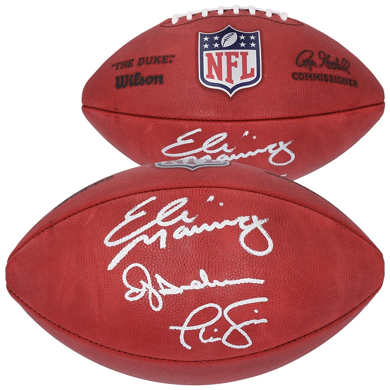 Ballon de football Wilson Duke en couleur autographié par Eli Manning, Phil Simms et Otis Anderson des Giants de New York
