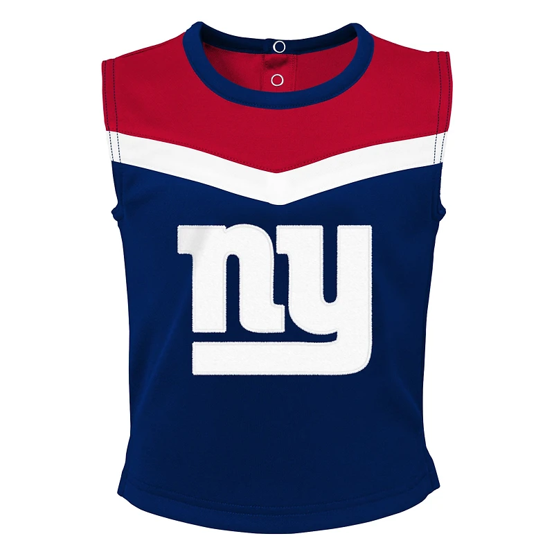 Ensemble de pom-pom girl deux pièces avec bloomer pour filles Royal New York Giants Spirit Cheer